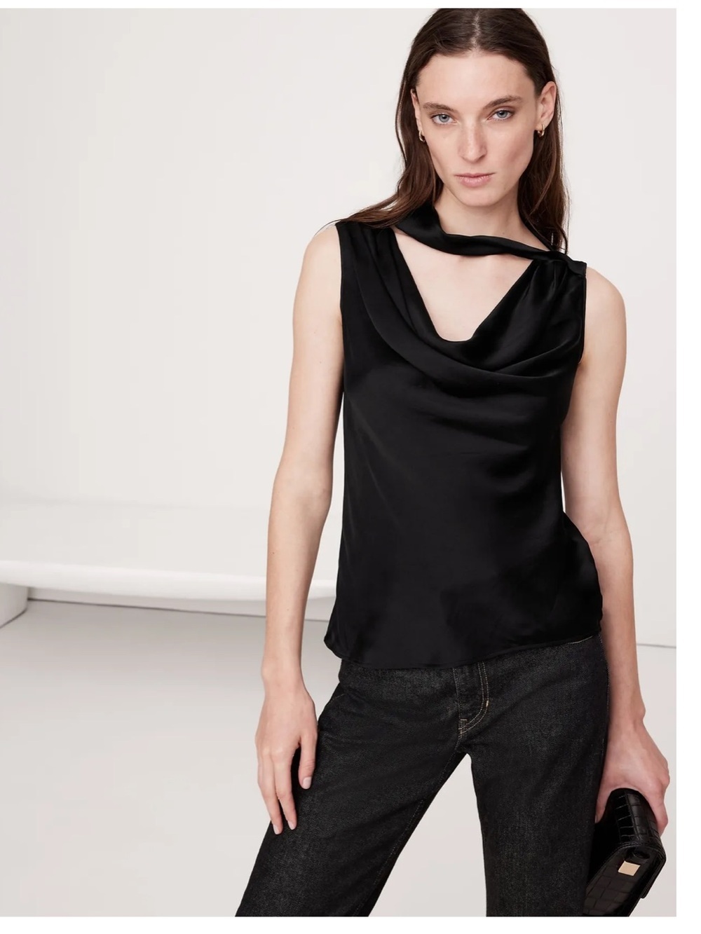 Banana Republic Black Draped Cowl Neck Sleeveless Top
